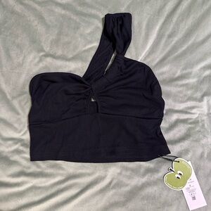 Cider Black Off the Shoulder Crop Top